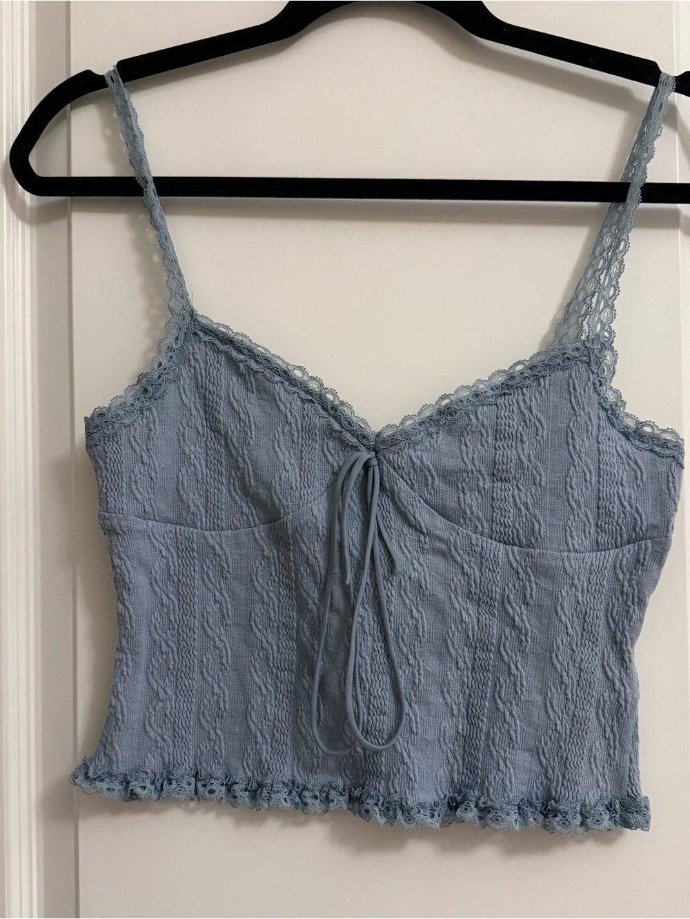 Edikted baby blue crop top w/ lace trim